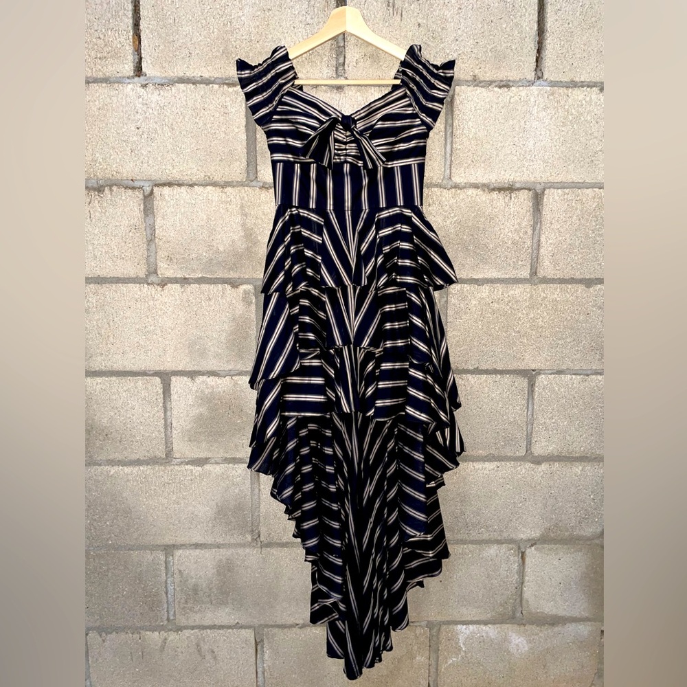 Black grey and silver stripe Caroline Constas dress XS